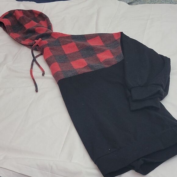 WARM Cute Stylish Buffalo Plad Pull Over 3/4 length Hoodie - Picture 4 of 7